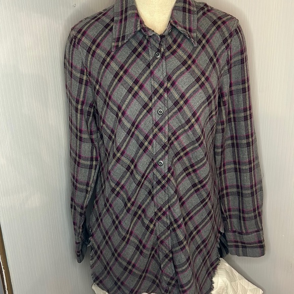 And The Why Tweed Detailed Button Down Raw Hem Shacket